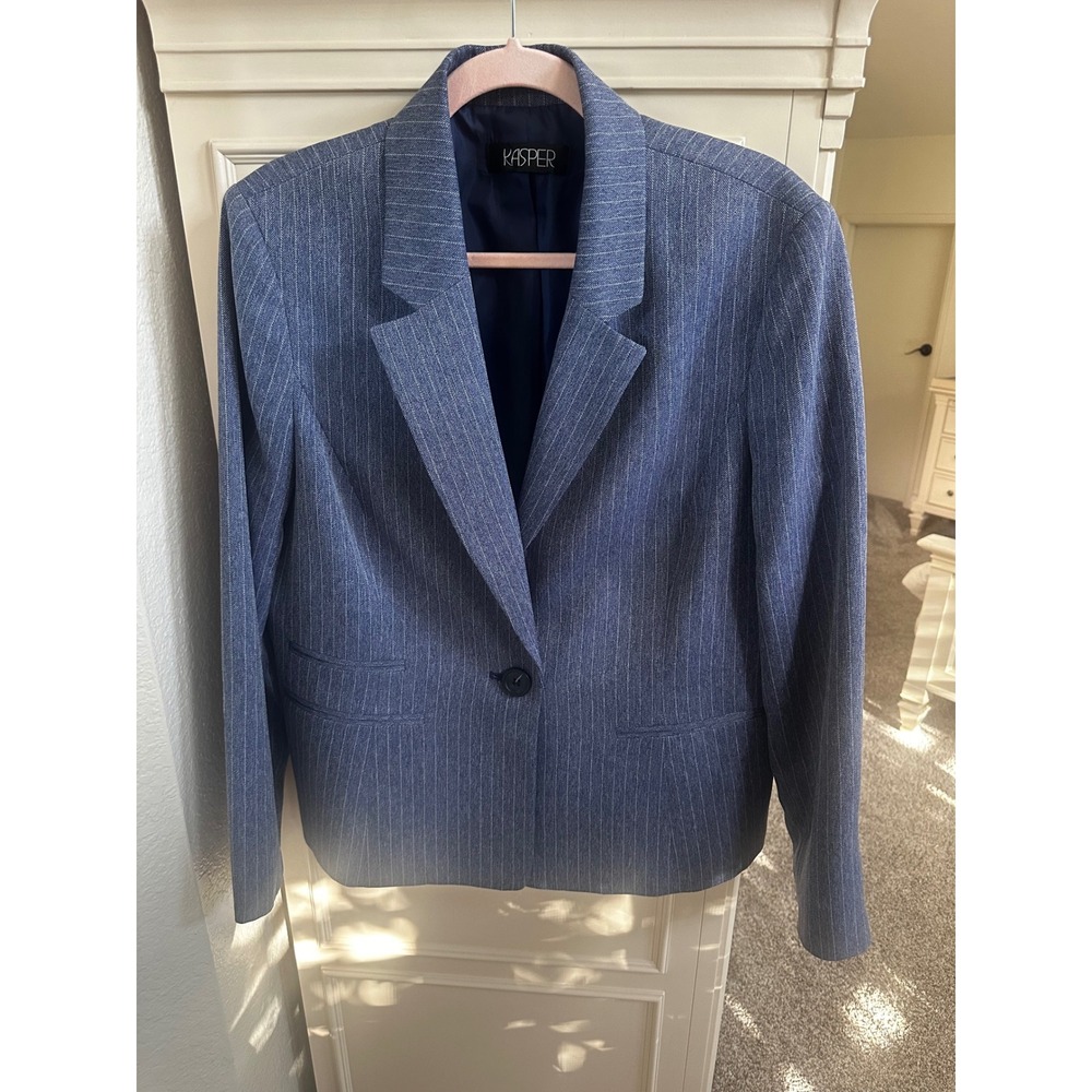 Kasper Blue Pinstripe 1-Button Blazer –‎ Size 12